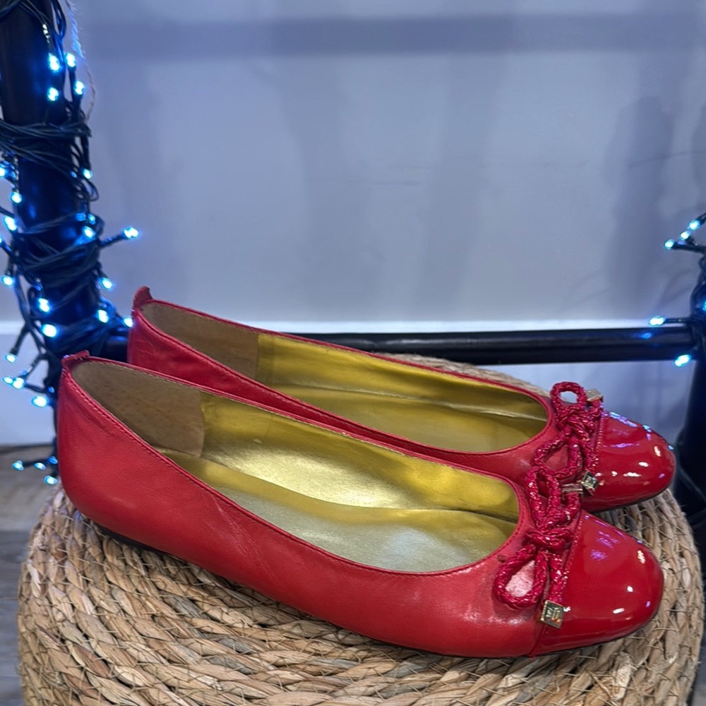 Ralph Lauren Red Leather Loafers with Bow Detail